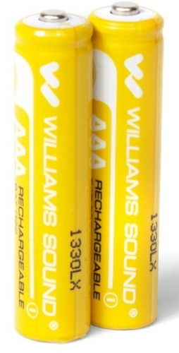 Williams Sound BAT 022-2 Pair AAA NiMH Rechargeable Batteries, 1.2 Volts; Rechargeable Batteries; 1.2 Volts; 950mAh Capacity; Compatible with DLR 60, Digi-Wave Rechargeable Digital Receiver; Dimensions (LxWxH): 2.9